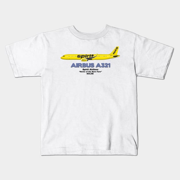 Airbus A321 - Spirit Airlines "Home of the Bare Fare" Kids T-Shirt by TheArtofFlying